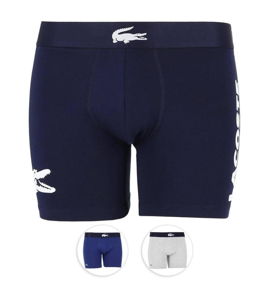 Lot de 3 Boxers Courts Coton Stretch - Bleu Marine & Blanc & Gris