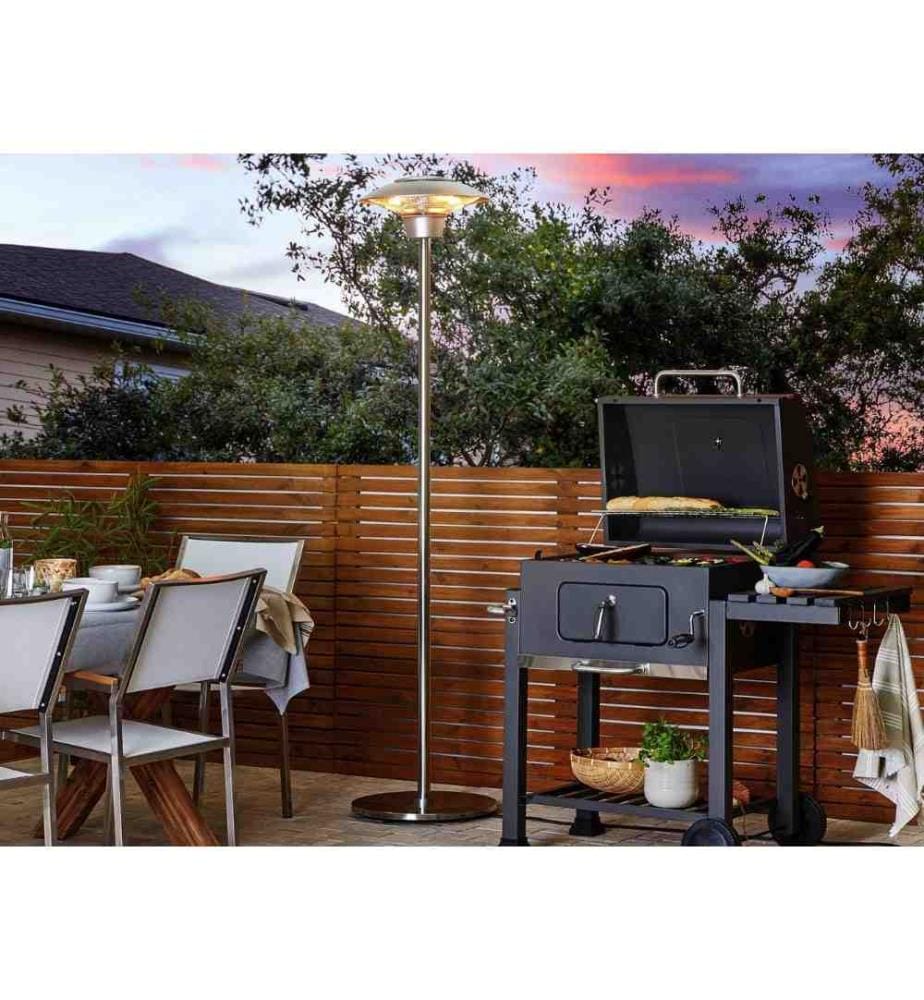 Chauffage Électrique Argenté en Aluminium sur Poteau pour Extérieur Infrarouge 1500 W pour Soirées Cosy dans le Jardin ou Terrasse