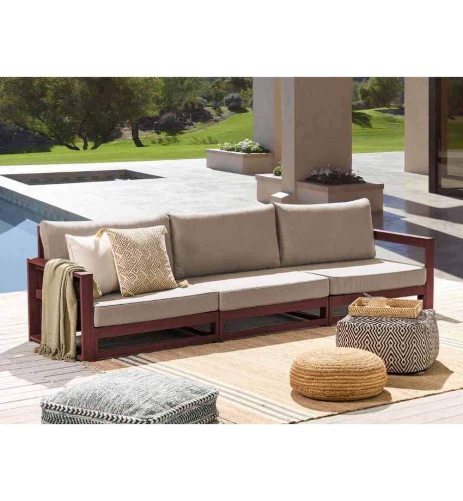 Canapé de Jardin Acajou et Taupe en Bois d'Acacia Confort d'Assise Optimal avec Coussins pour Ensemble