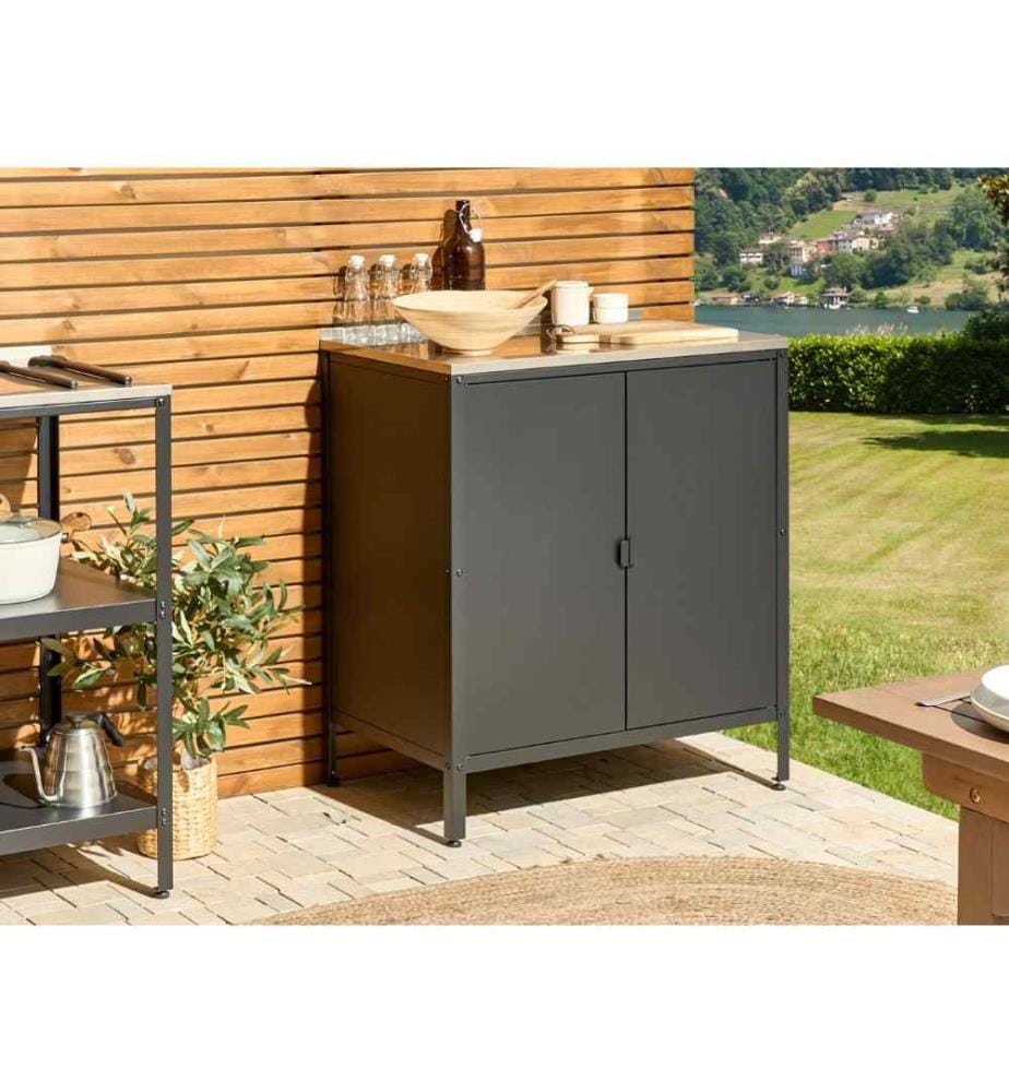 Armoire de cuisine Outdoor Noir Acier 80 x 50 x 92 cm avec plaque inox Moderne pour jardin Extérieur Equipement Outdoor Meubles de cuisine