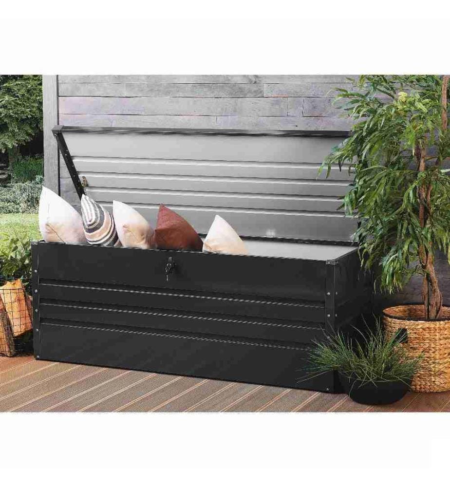Coffre de Rangement Extérieur 165 x 70 cm 600 Litres en Acier Galvanisé Gris Foncé Idéal pour les Accessoires de Jardin Durable et Décoratif