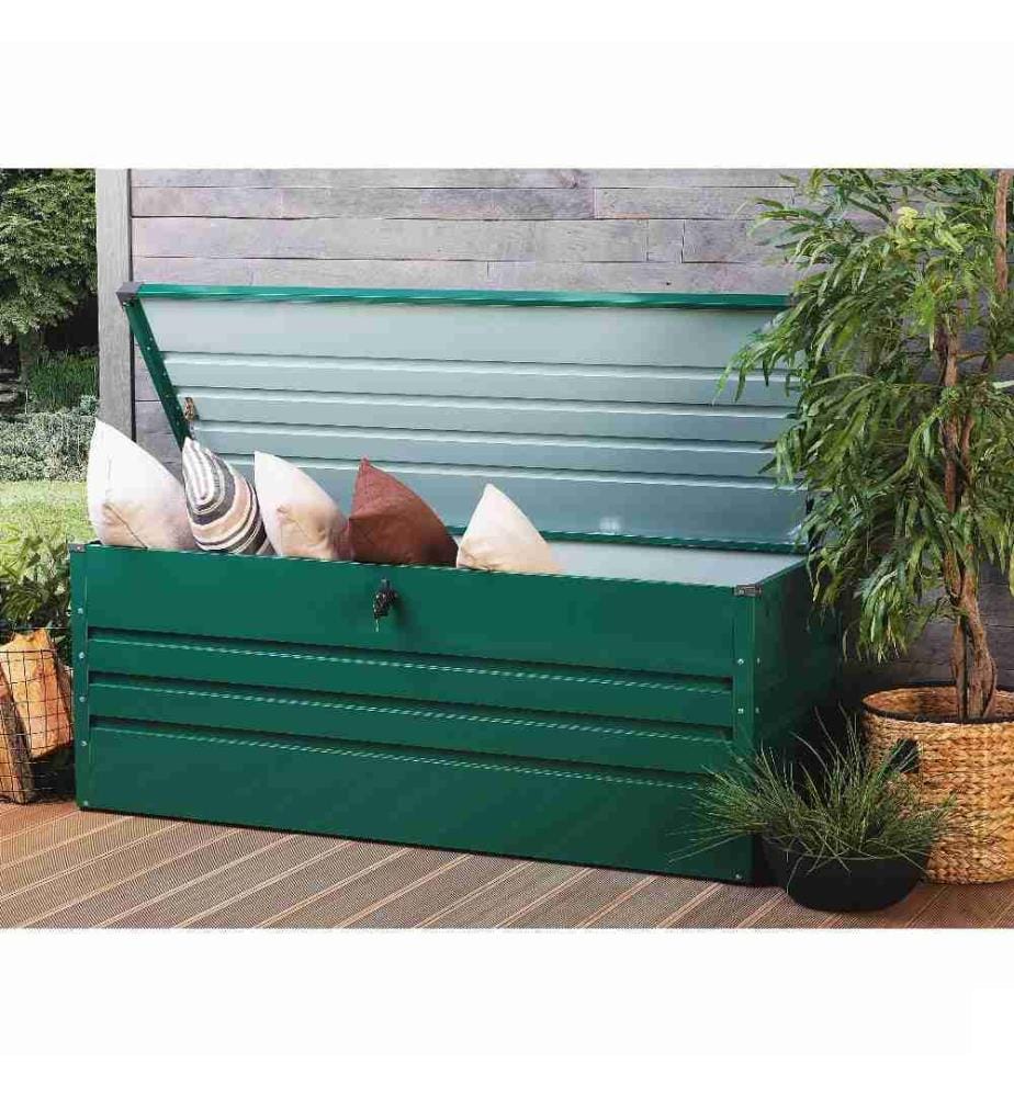 Coffre de Rangement Extérieur 165 x 70 cm 600 Litres en Acier Galvanisé Vert Idéal pour les Accessoires de Jardin Durable et Décoratif