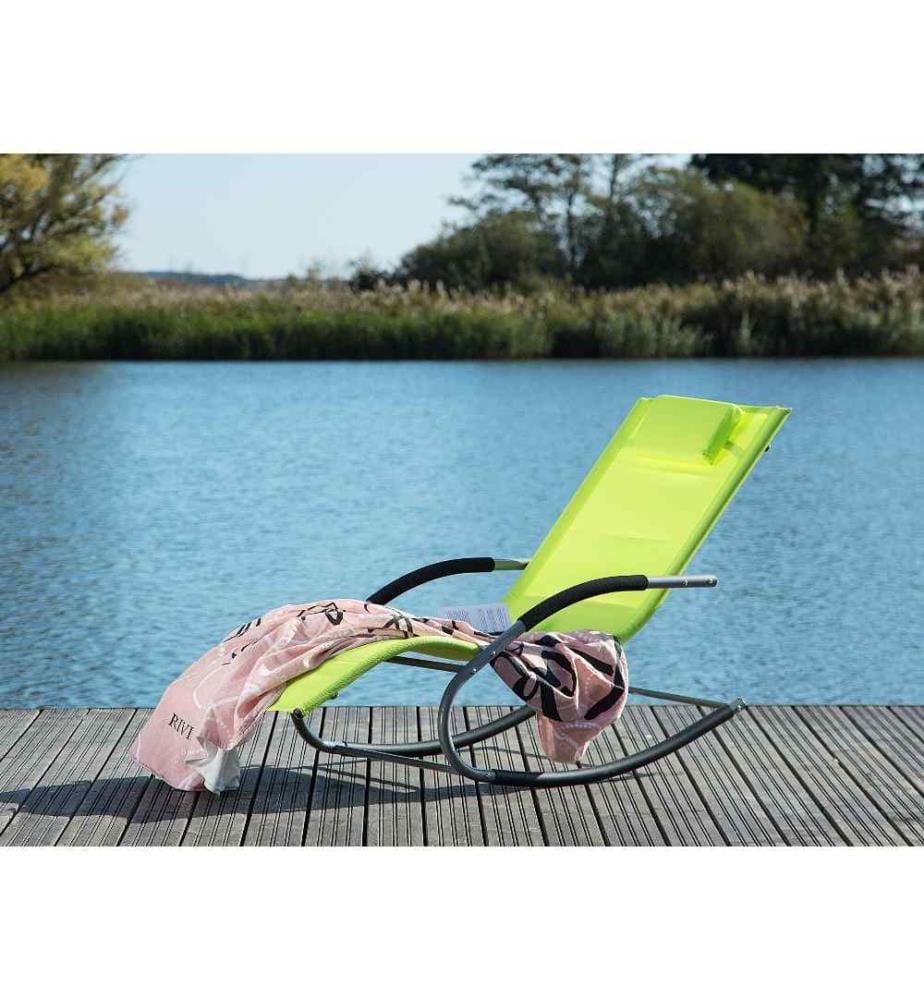 Transat Bain de Soleil Fonction Bascule en Acier Noir et Textile Bleu Matières Durables et Design Moderne pour Jardin ou Terrasse