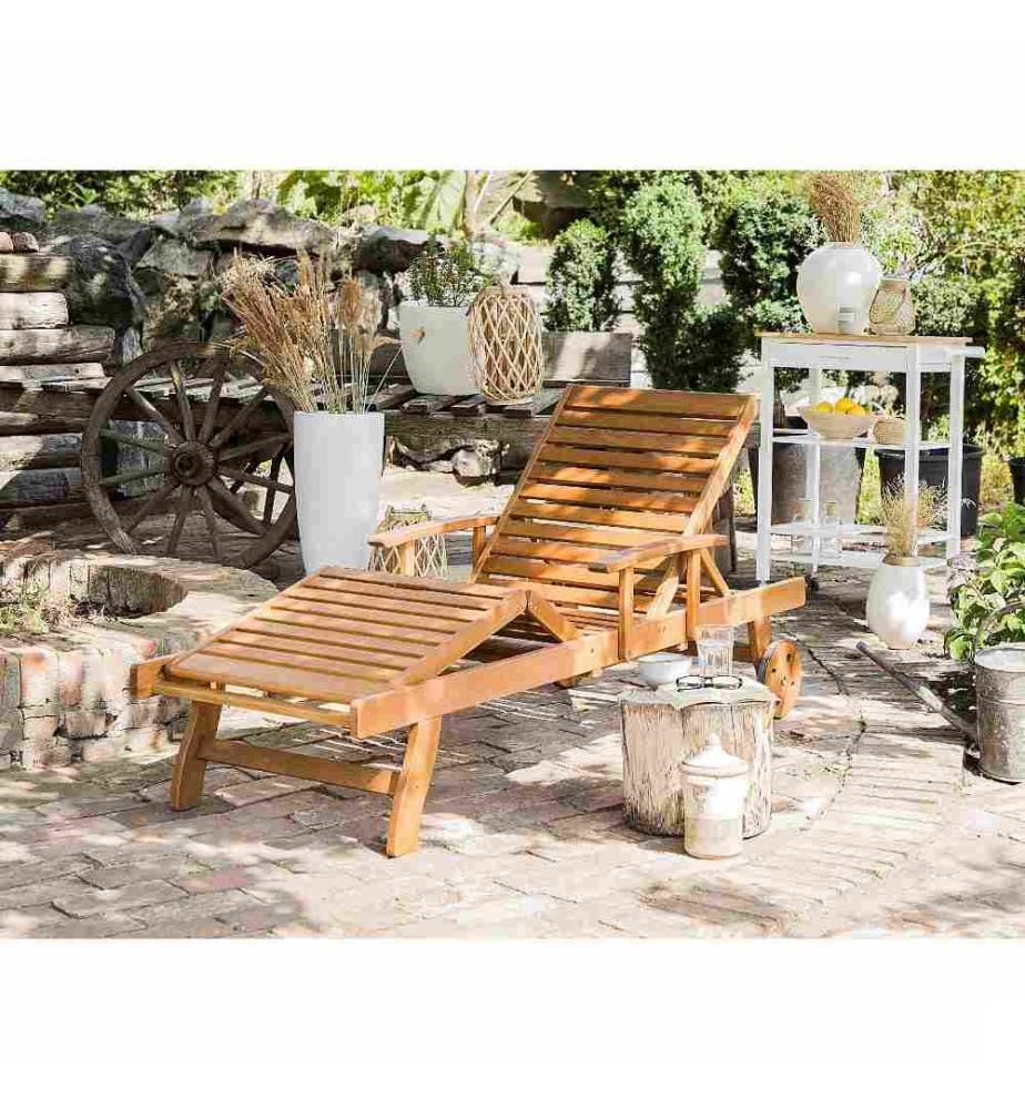 Transat Inclinable de Jardin ou Terrasse en Bois d'Acacia Résistant aux Intempéries Confort Optimal et Design Intemporel