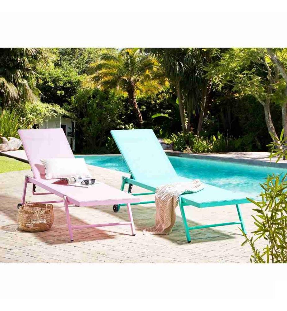 Chaise Longue Transat de Jardin Inclinable en Aluminium avec Assise en Textile Turquoise Design Solide et Résistant pour Jardin ou Terrasse