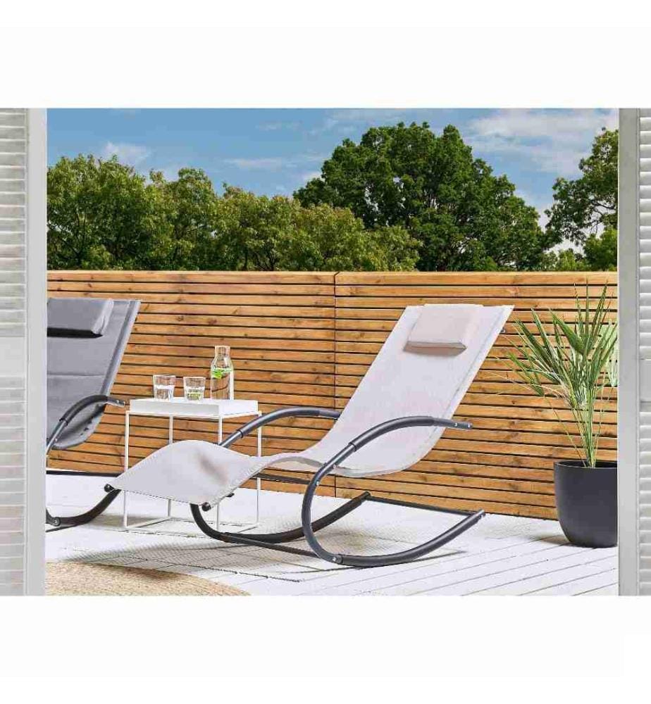 Transat Bain de Soleil Fonction Bascule en Acier et Textile Noir Matières Durables et Design Moderne pour Jardin ou Terrasse