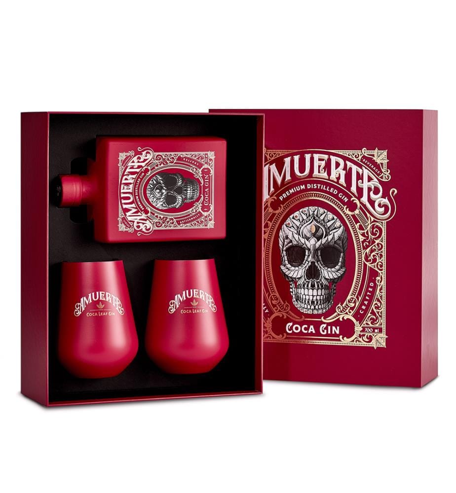 Amuerte Coca Leaf Gin Red - Set cadeau + 2 verres - 3 x 70 cl