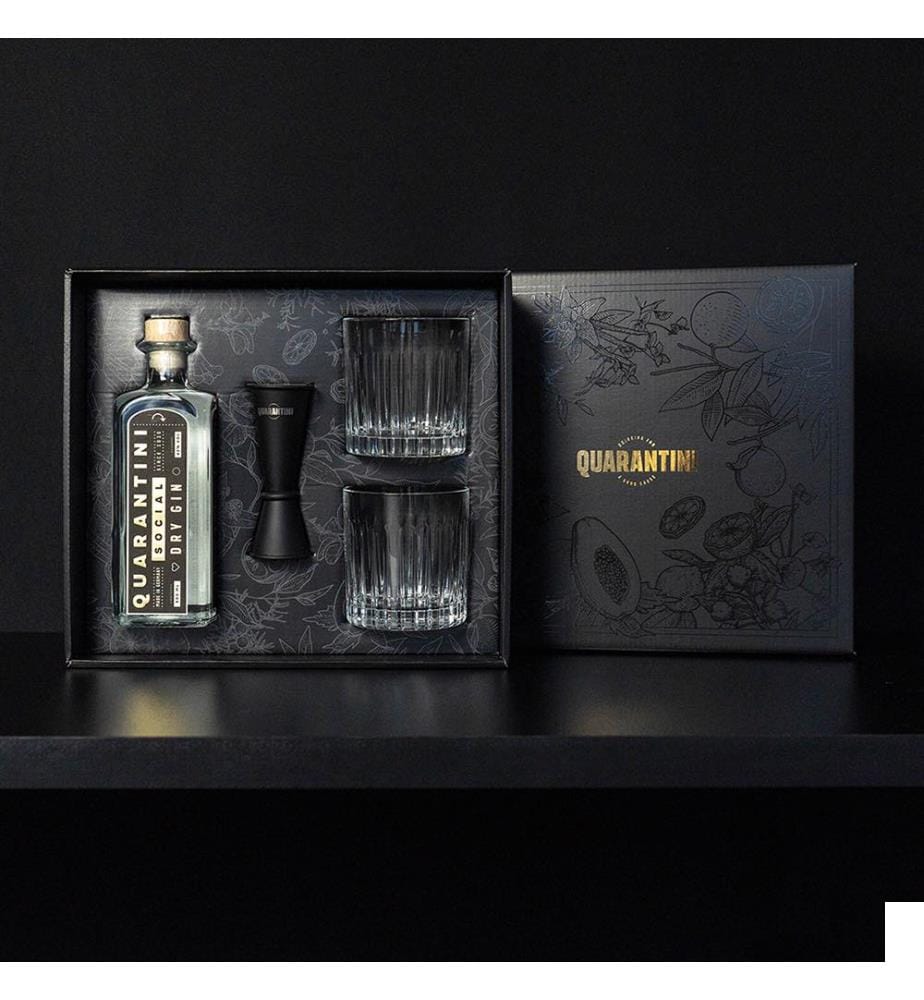 Quarantini Social Dry Gin, Lot de 2 verres et 1 jigger - 50 cl