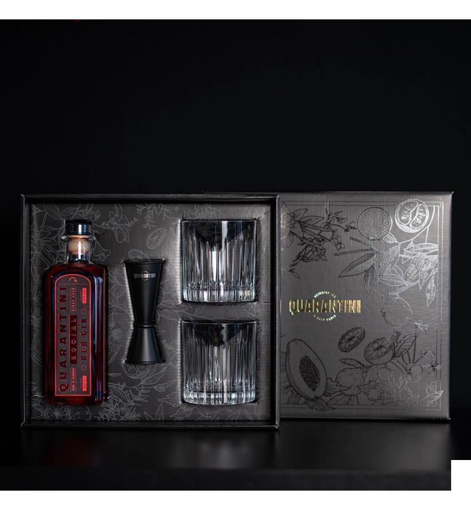 Quarantini Social Red Gin, Lot de 2 verres et 1 jigger - 50 cl