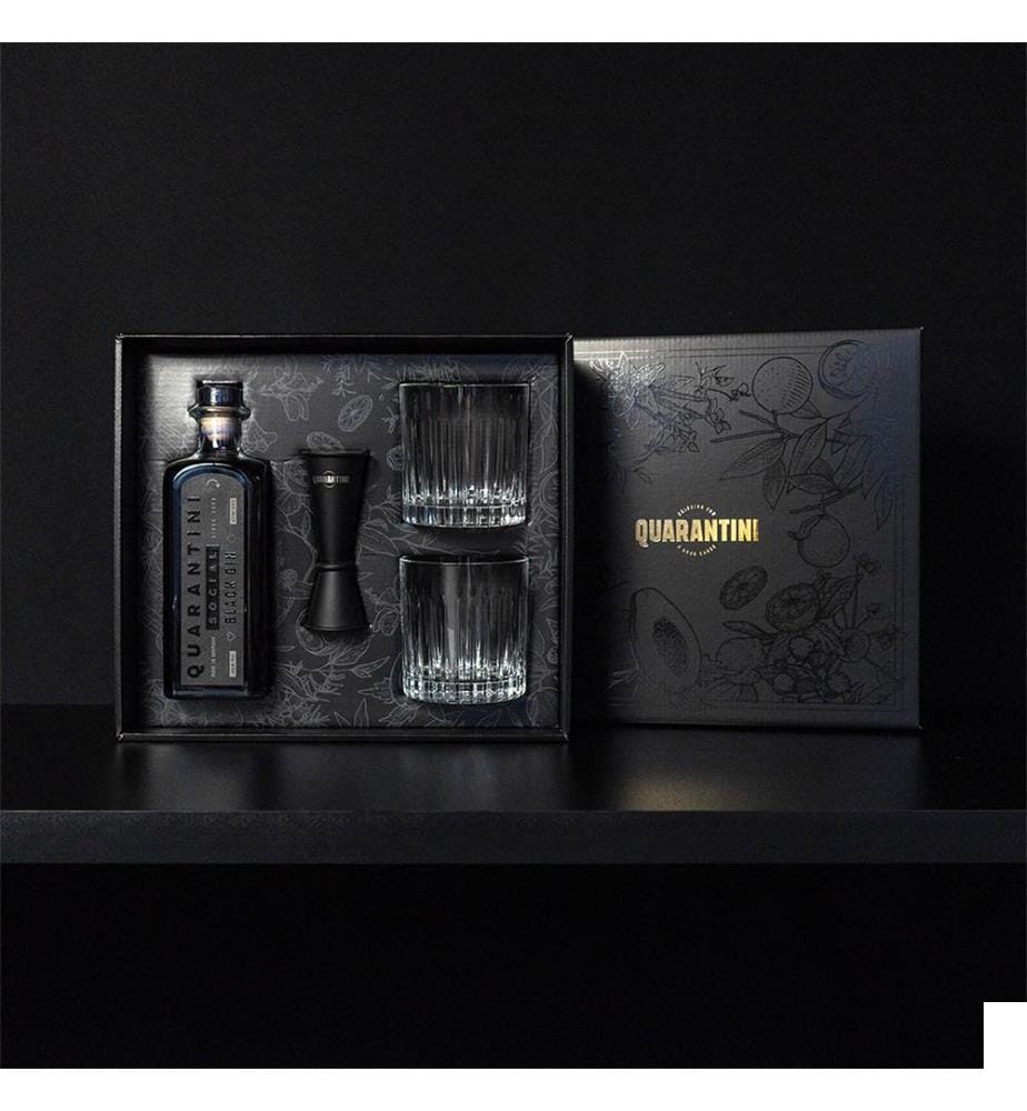 Quarantini Social Black Gin, Lot de 2 verres et 1 jigger - 50 cl