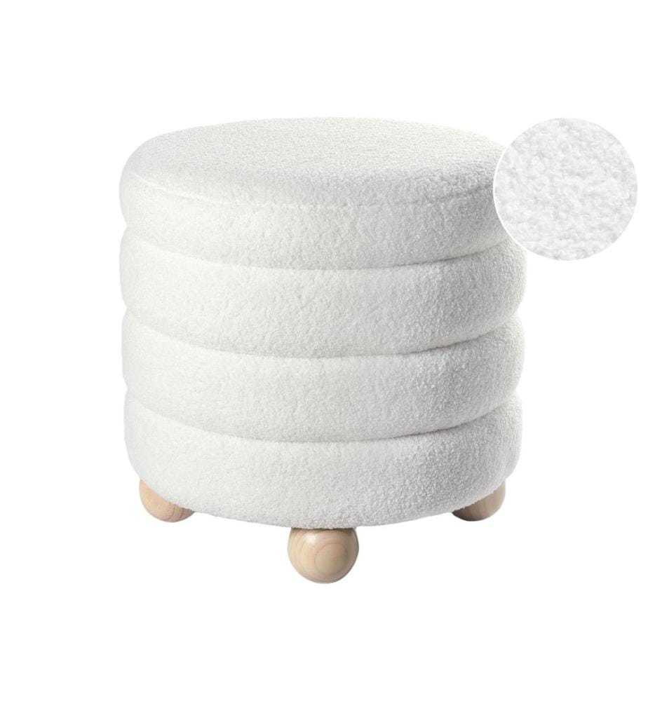 Pouf CHILLY Bouclé Blanc cassé 42 cm 42 cm 41 cm