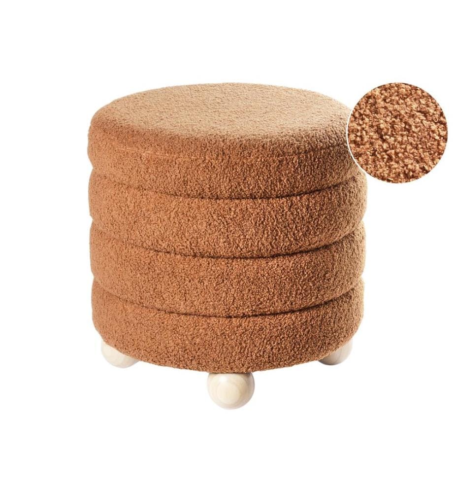 Pouf CHILLY Bouclé Marron doré 42 cm 42 cm 41 cm