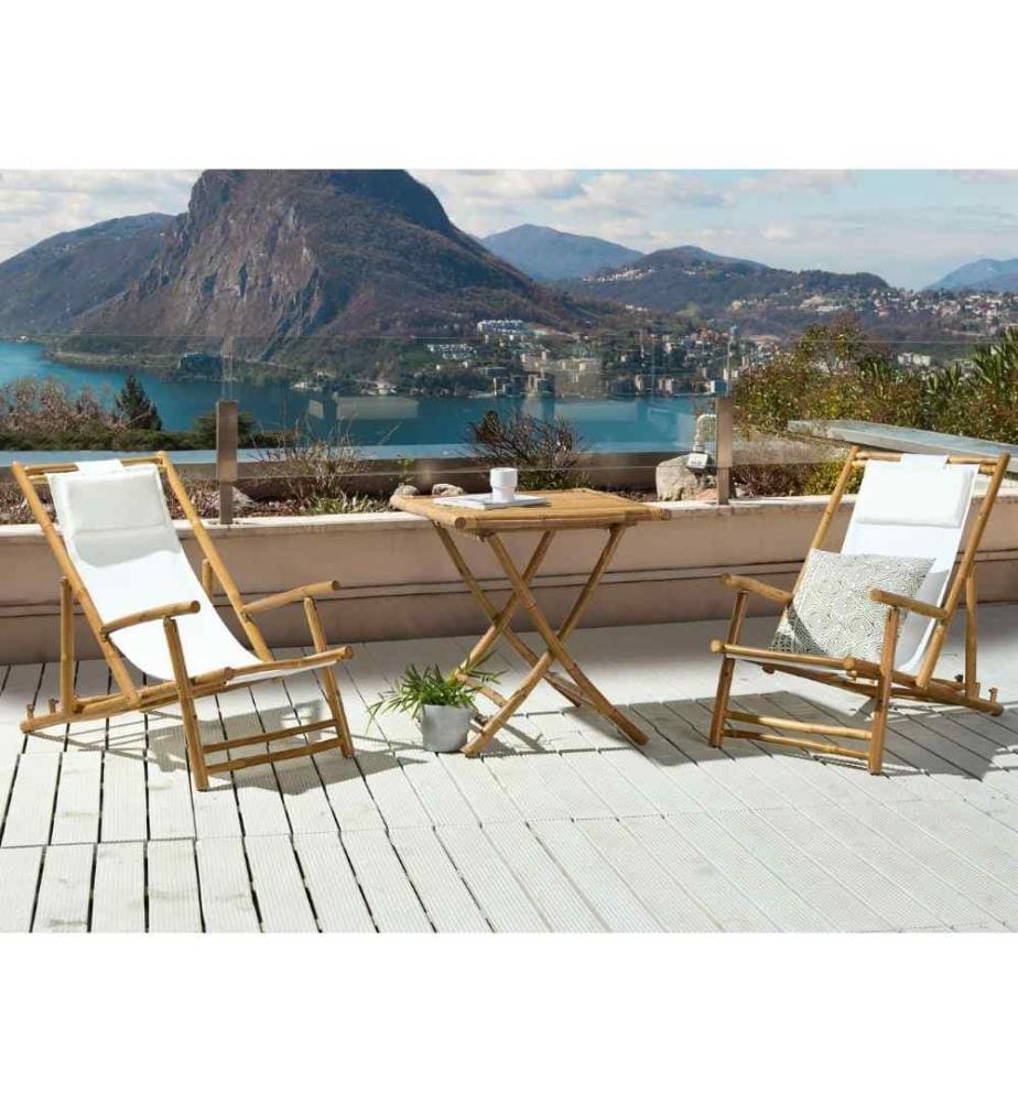Salon de Jardin 2 Places Table Pliante et 2 Chiliennes pour Terrasse ou Balcon au Style Modern Boho et Scandinave