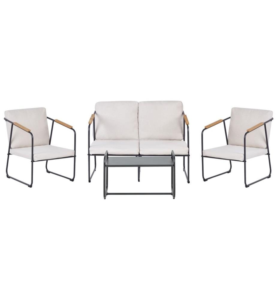 Ensemble de Jardin Beige Clair en Acier 4 Places avec Table Patio Terrasse Style Industriel