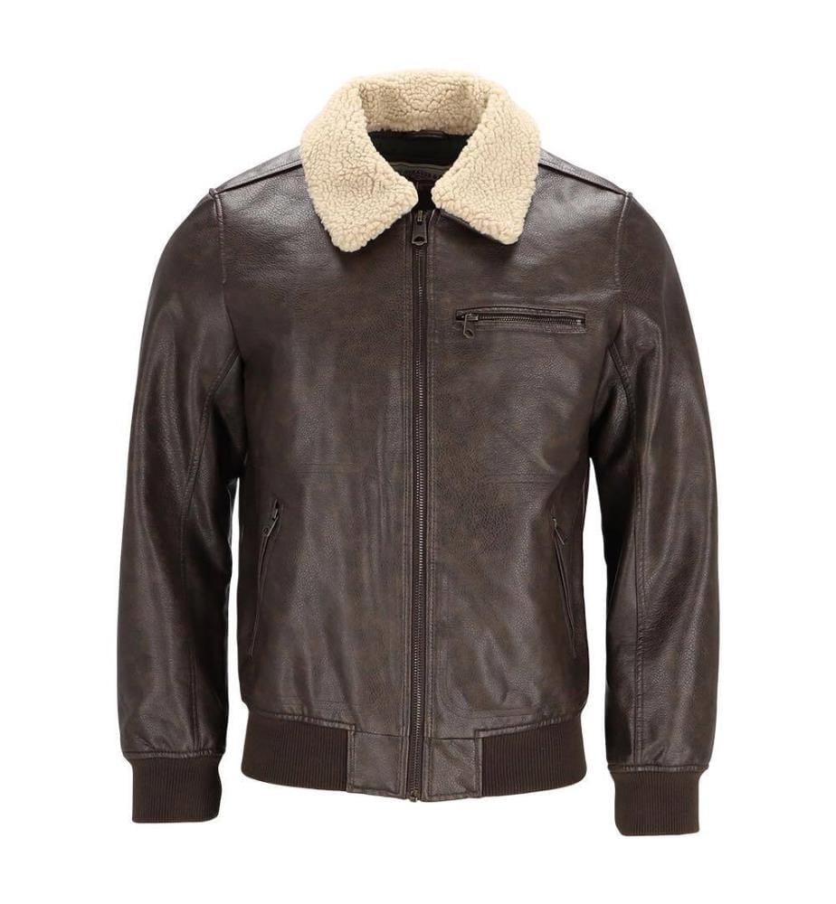 Blouson bomber en faux cuir avec col sherpa - Marron