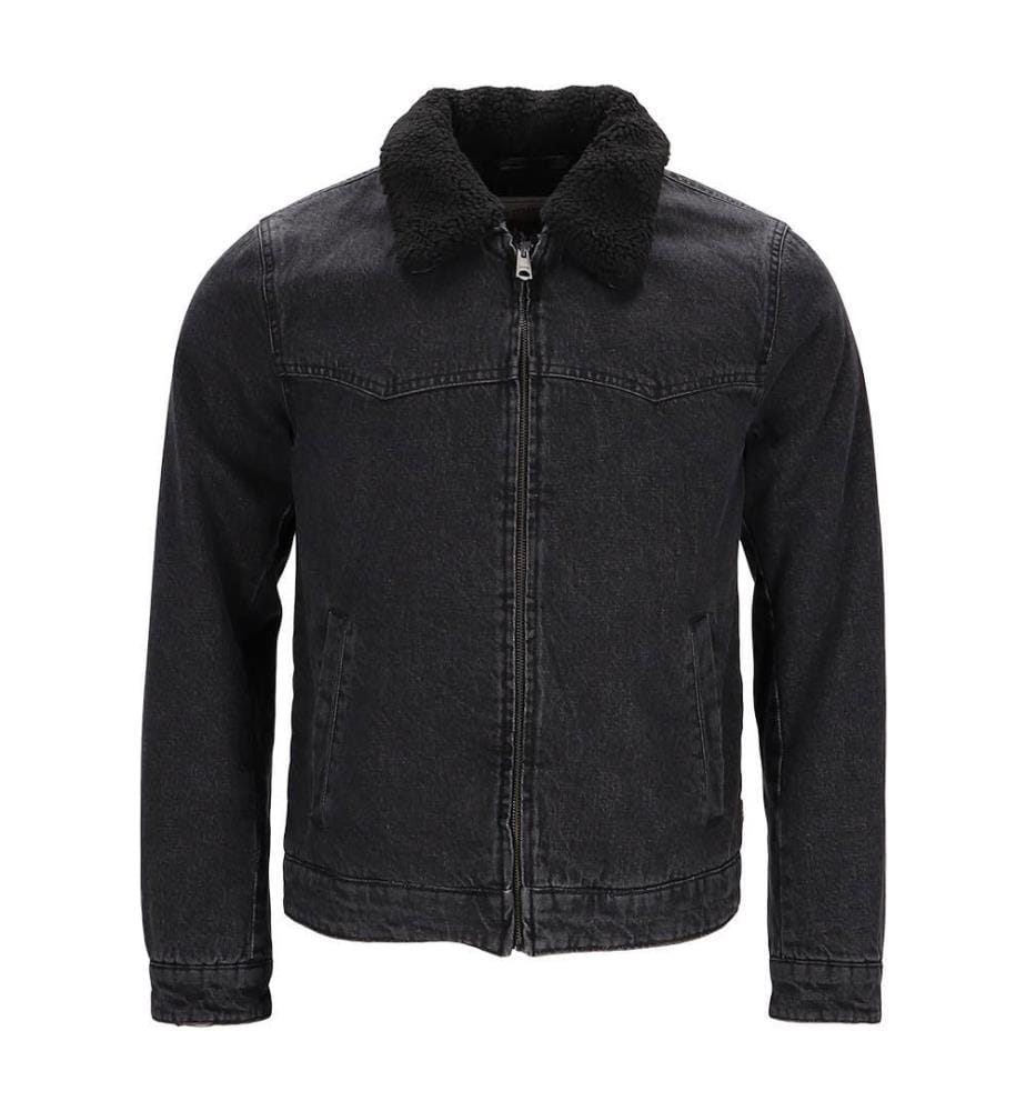 Veste western à col chemise doublé sherpa - Denim noir