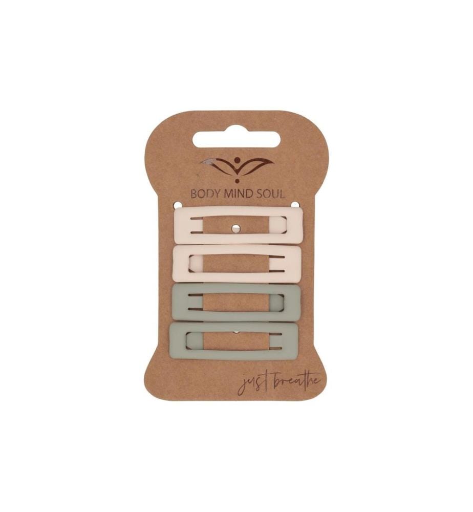 Body Mind Soul - Barrette à cheveux Click Clack Yoga beige et vert sauge 4 pièces
