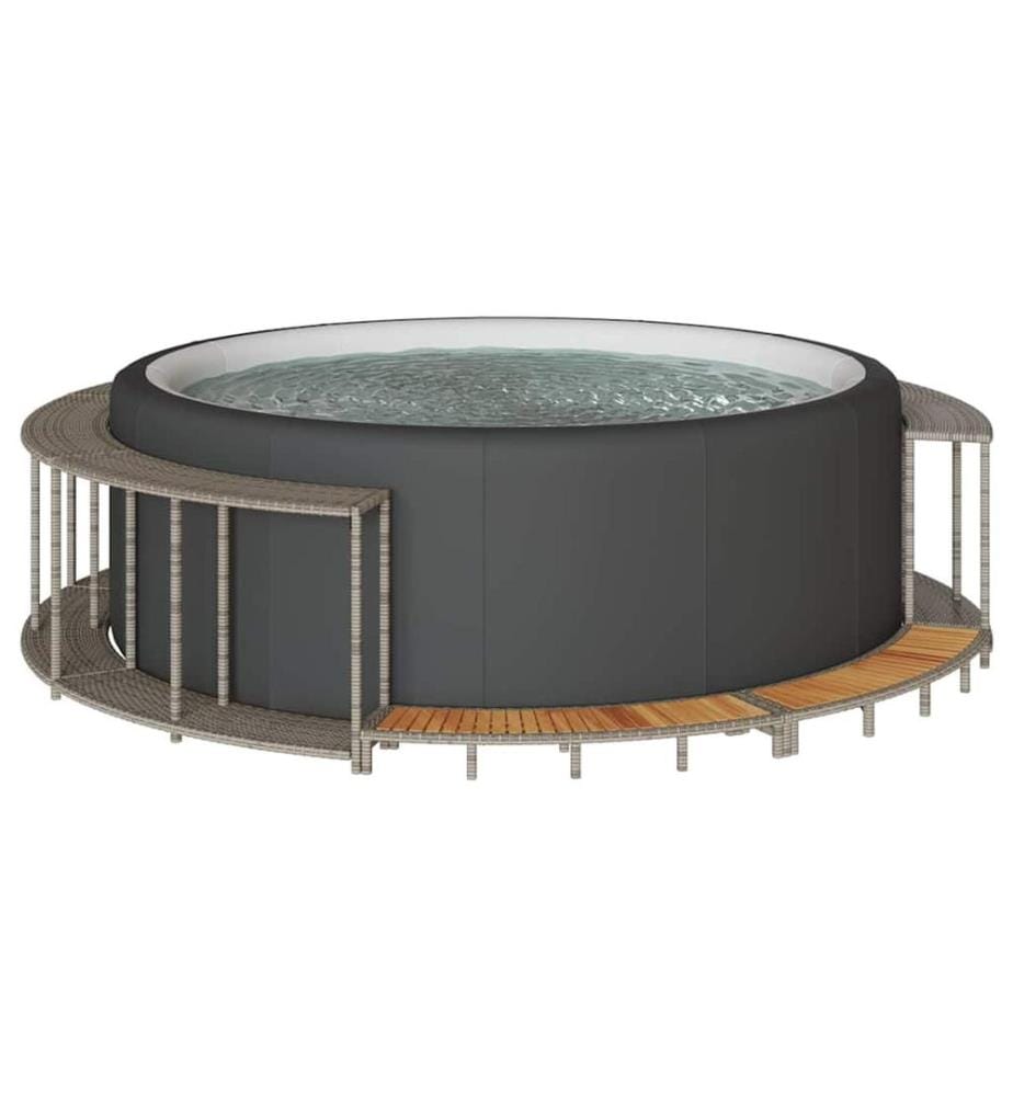 Cadre de bain à remous rangement et marche gris résine tressée