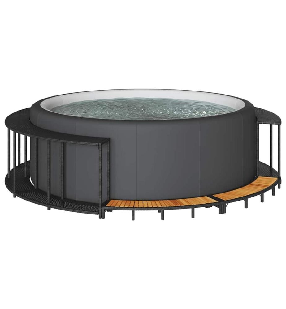Cadre de bain à remous rangement et marche noir résine tressée