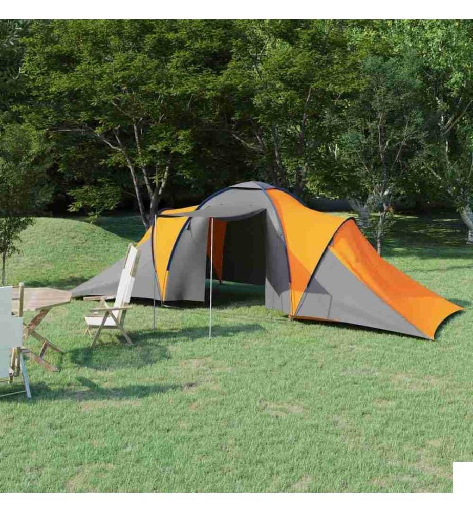 Tente de camping pour 6 personnes gris et orange