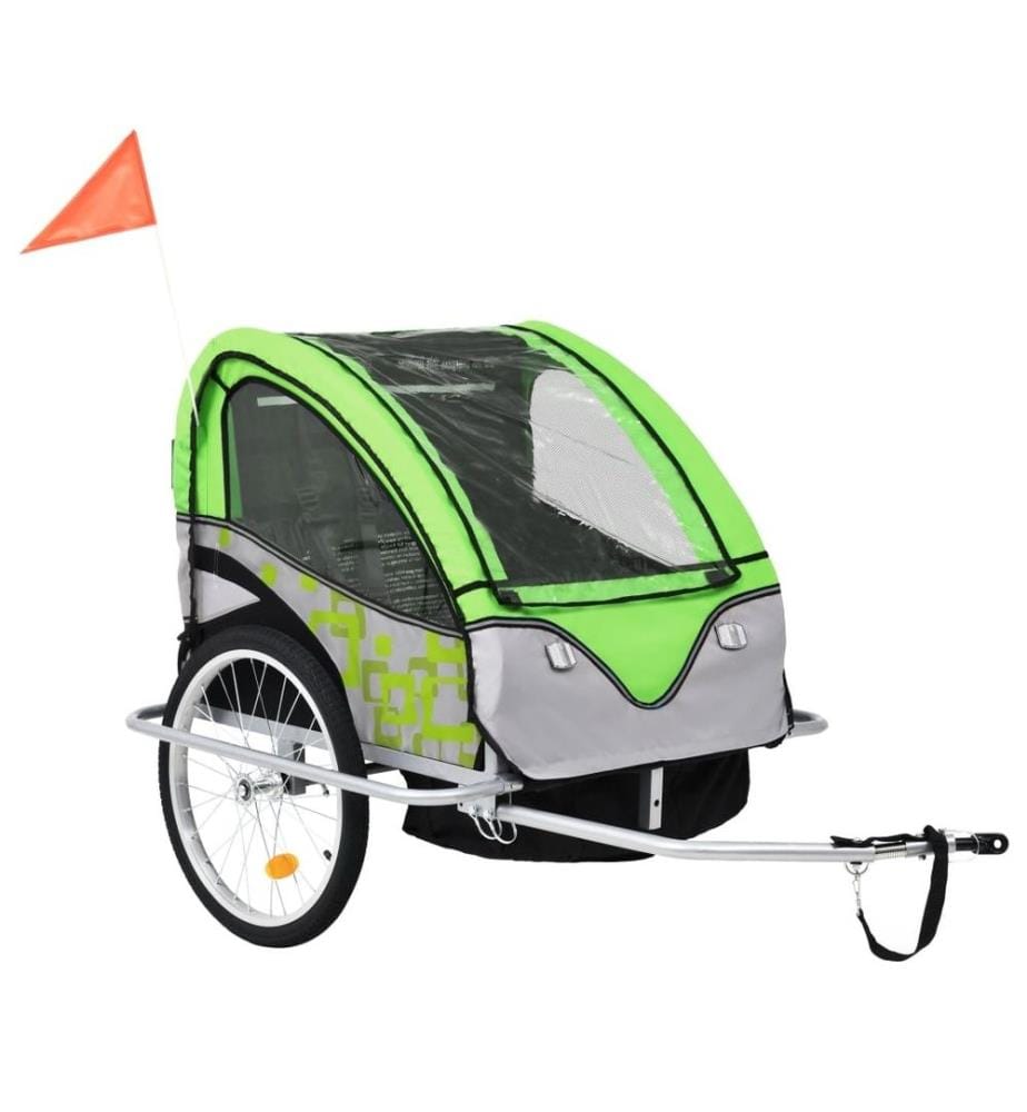 Remorque de vélo et poussette 2-en-1 vert et gris