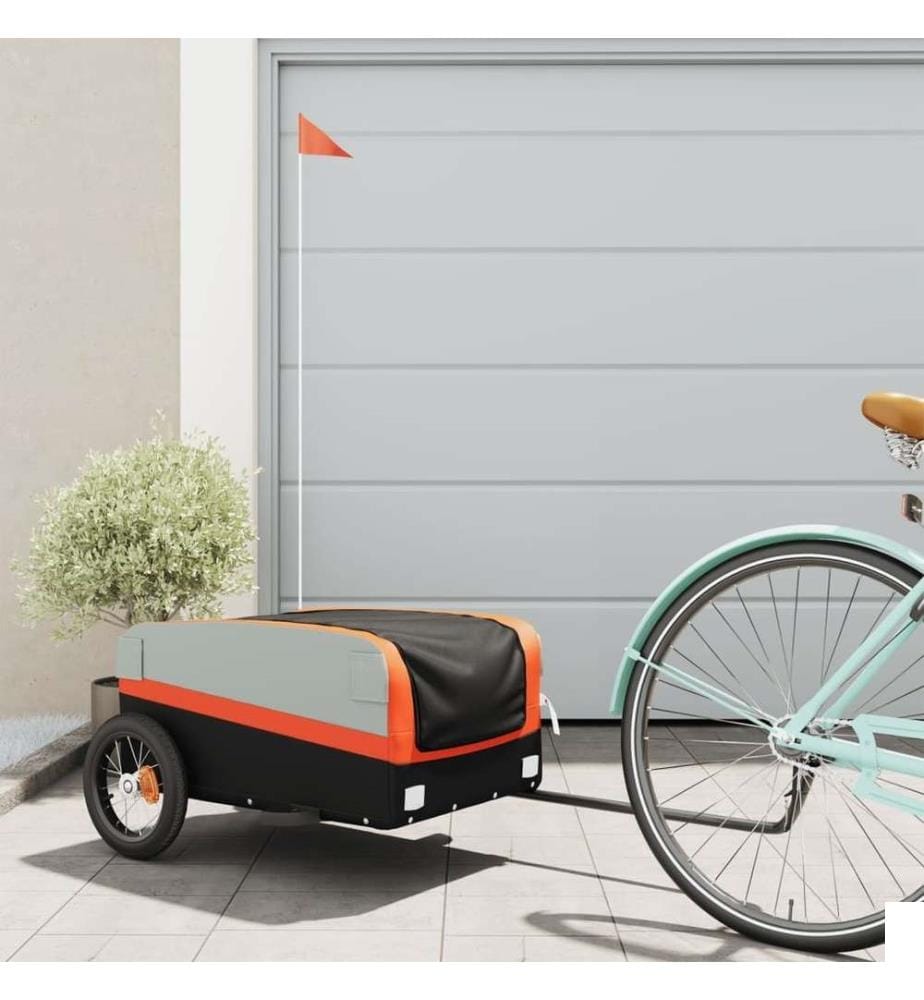 Remorque de vélo noir et orange 30 kg fer