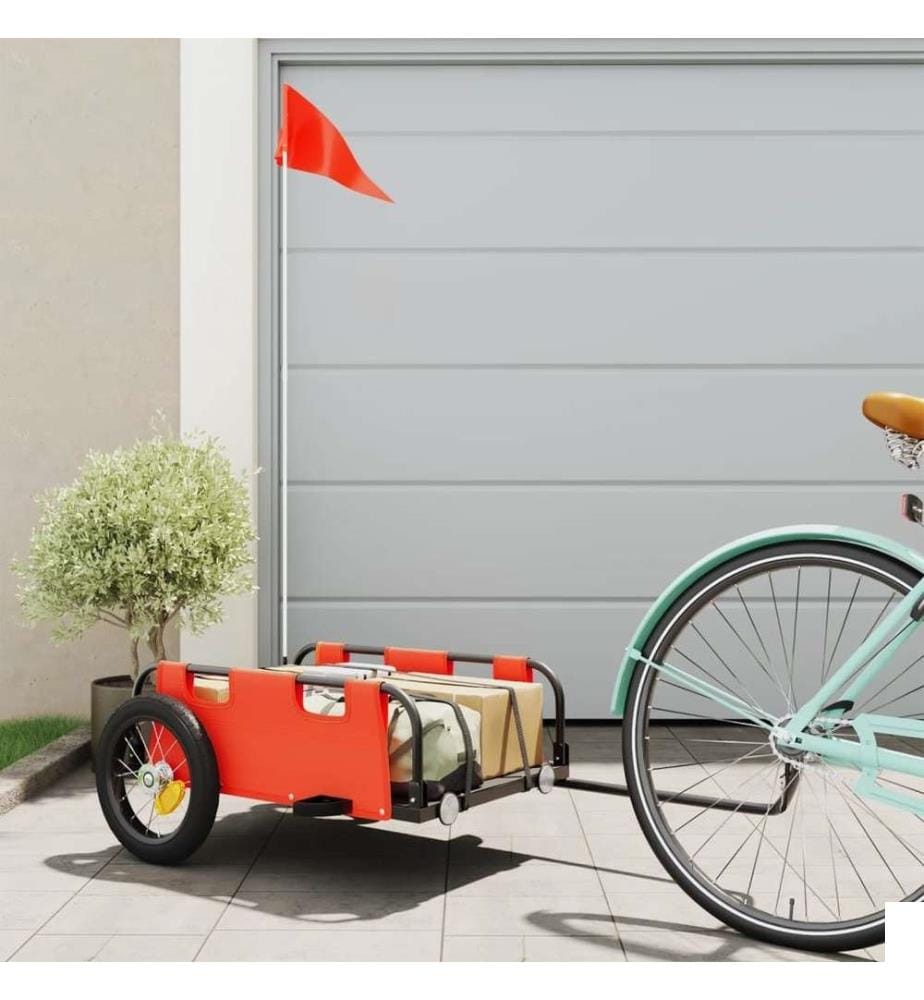 Remorque de vélo orange tissu oxford et fer