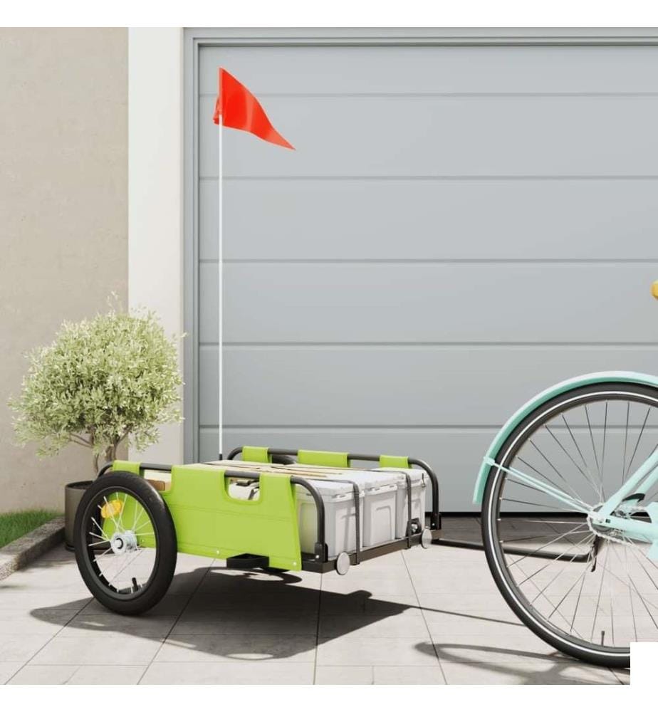 Remorque de vélo vert tissu oxford et fer