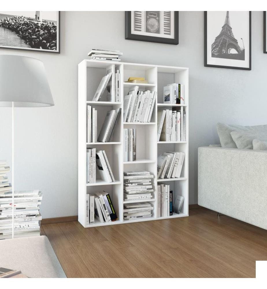 Séparateur de pièce/Bibliothèque blanc brillant Bois ingénierie