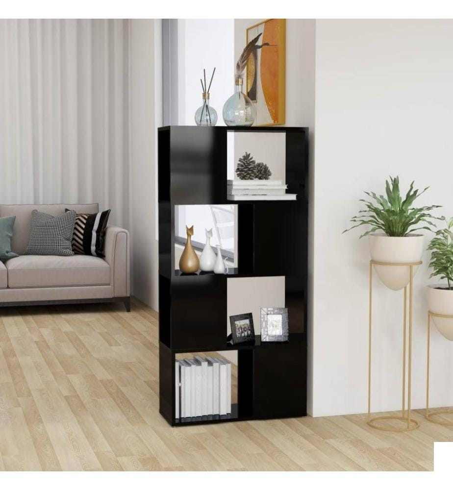 Bibliothèque/Séparateur de pièce Noir brillant 60x24x124,5 cm
