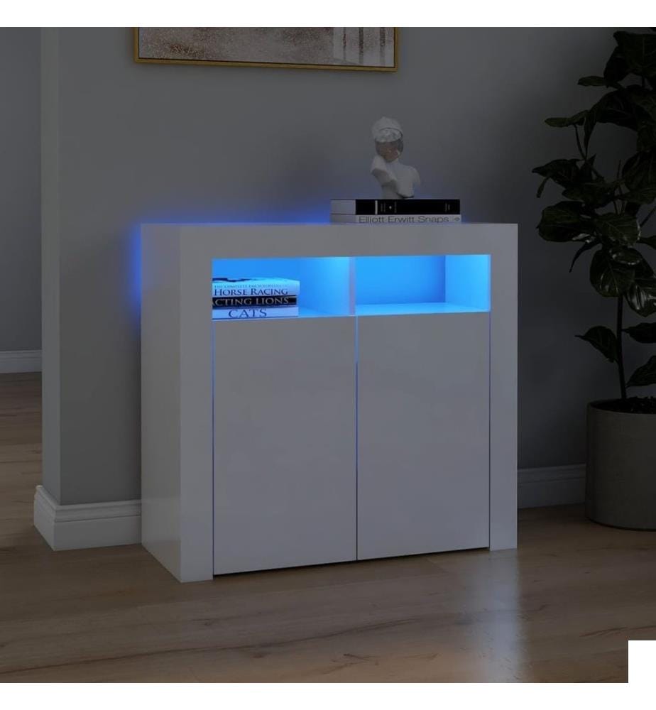 Buffet avec lumières LED blanc brillant 80x35x75 cm