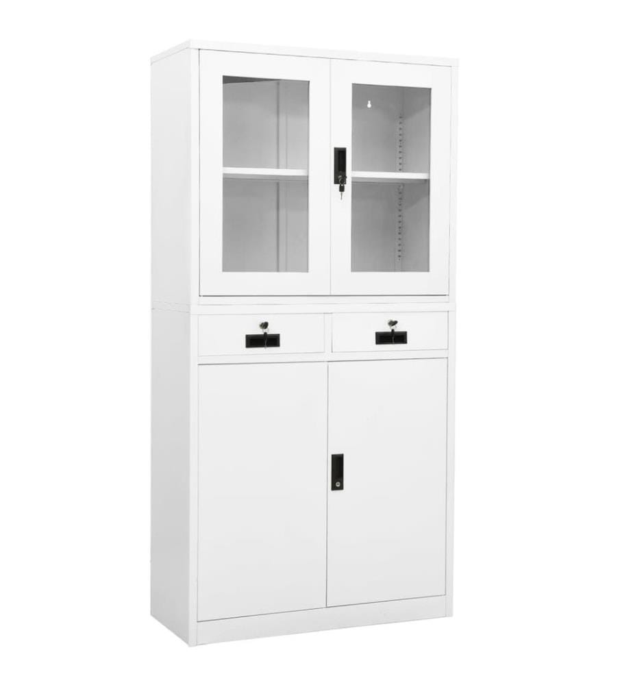 Armoire de bureau Blanc 90x40x180 cm Acier et verre trempé