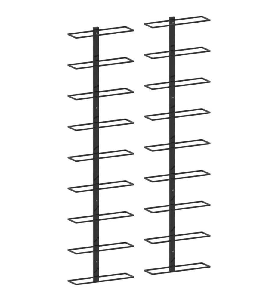 Casiers à bouteilles muraux pour 18 bouteilles 2 pcs Noir Fer