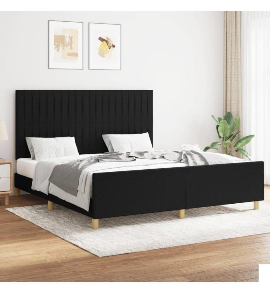Cadre de lit avec tête de lit Noir 160x200 cm Tissu