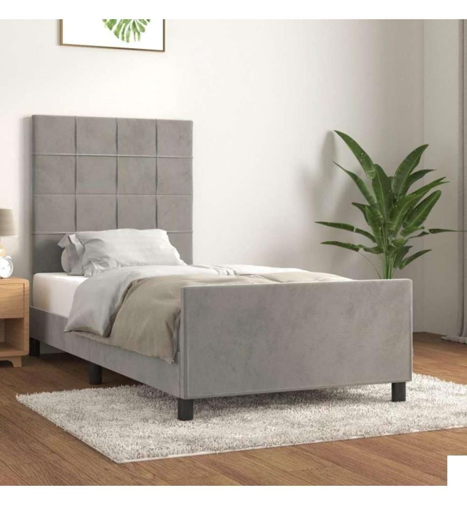 Cadre de lit avec tête de lit Gris clair 90x190 cm Velours