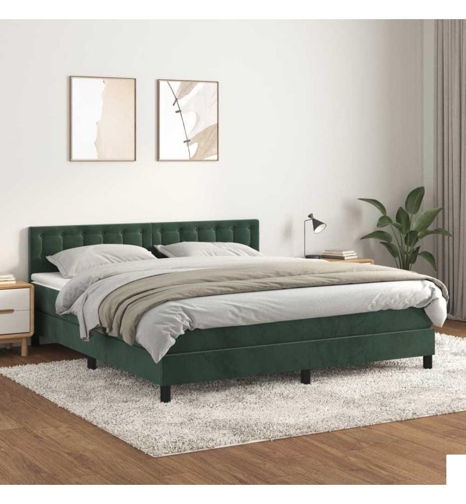 Lit à sommier tapissier et matelas Vert foncé 160x200cm Velours