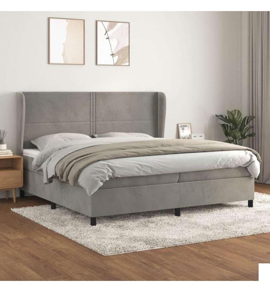 Lit à sommier tapissier et matelas Gris clair 200x200cm Velours