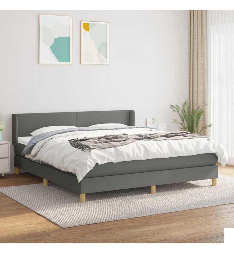 Lit à sommier tapissier avec matelas Gris foncé 180x200cm Tissu