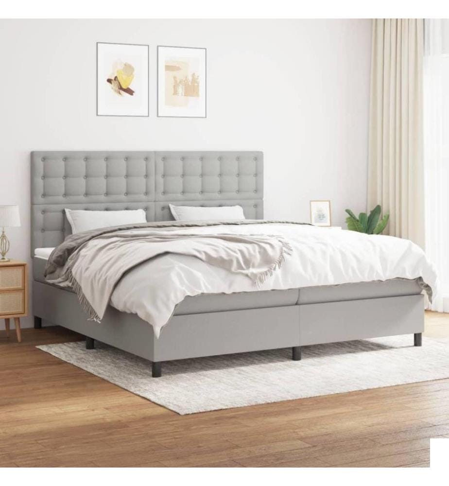 Lit à sommier tapissier avec matelas Gris clair 200x200cm Tissu