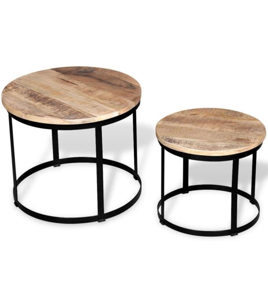 Table basse 2 pcs Bois de manguier brut Rond 40/50 cm