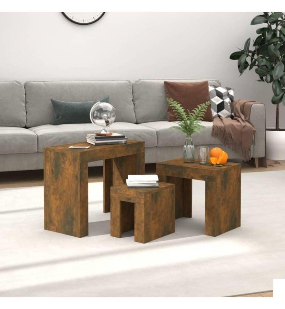 Tables basses gigognes 3 pcs Chêne fumé Bois d'ingénierie