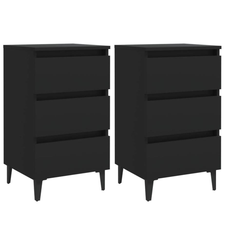 Tables de chevet avec pieds en métal 2 pcs Noir 40x35x69 cm