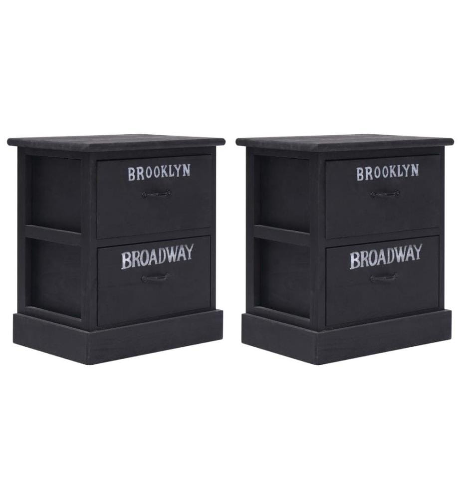 2 pcs Tables de chevet Noir 38x28x45 cm Bois de Paulownia