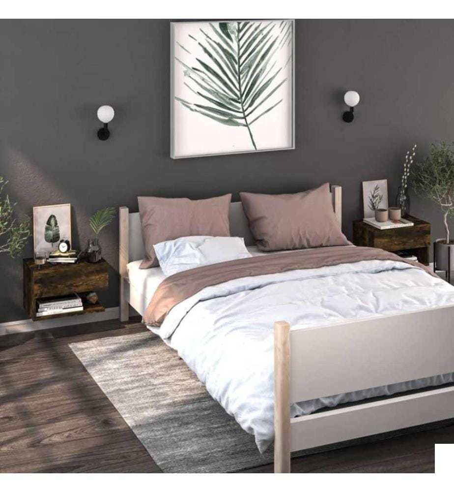 Tables de chevet murales 2 pcs Chêne fumé