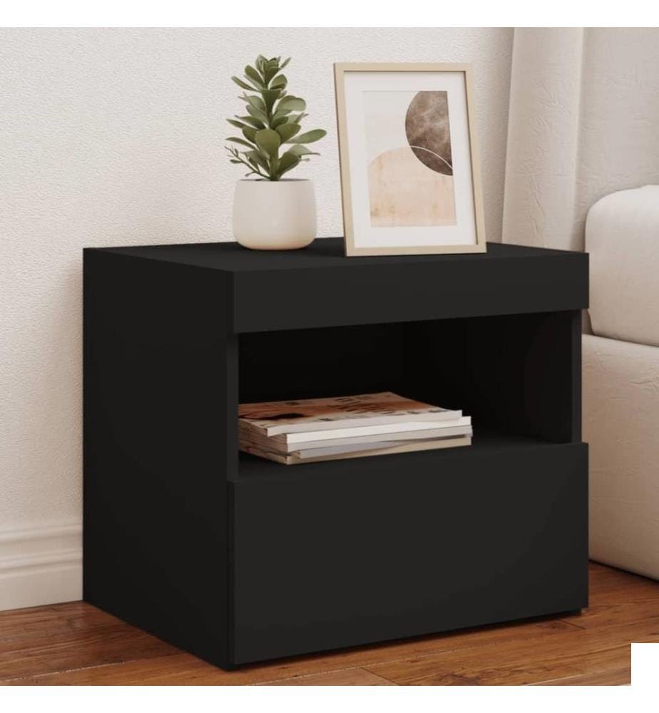 Tables de chevet avec lumières LED 2 pcs noir 50x40x45 cm