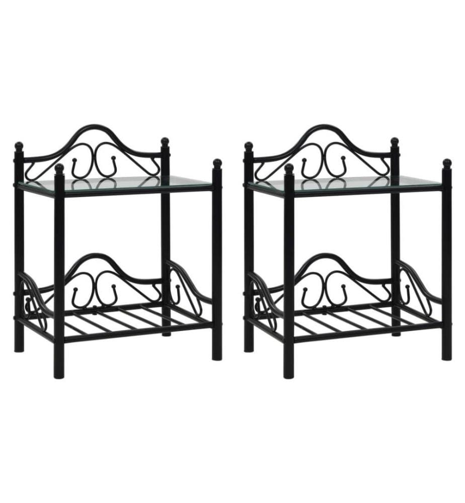 Table de chevet 2 pcs Acier et verre trempé 45x30,5x60 cm Noir