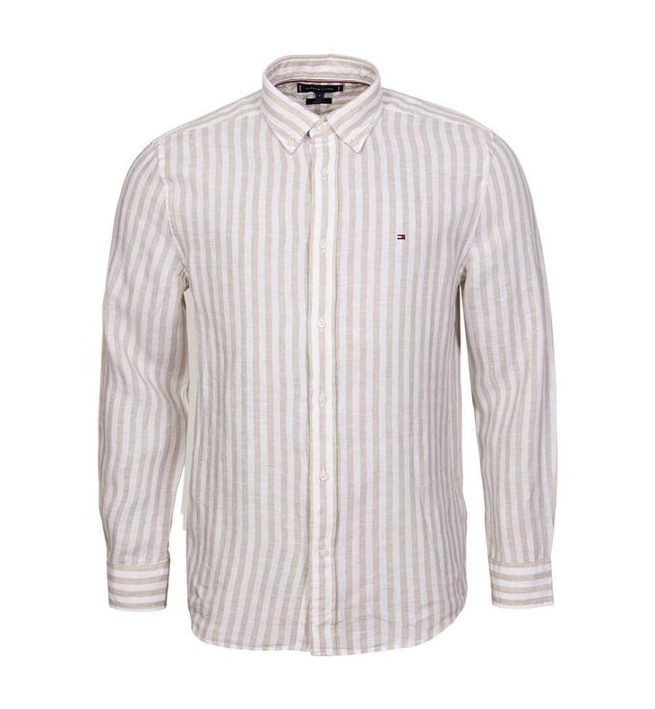 Chemise en lin à rayures essentielles - Bois de santal / blanc optique