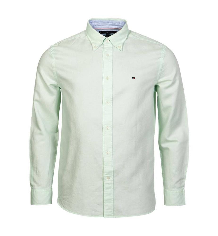 Chemise solide en lin - Vert opale