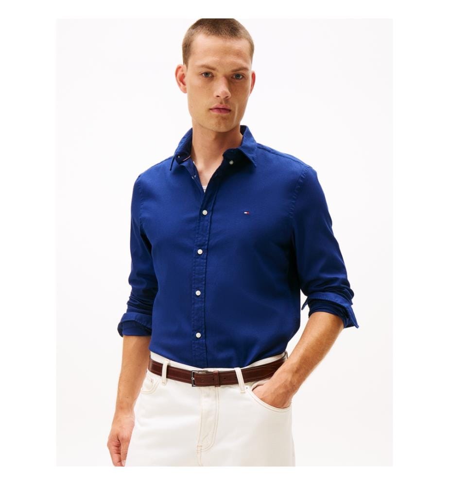 Chemise Ajustée en Dobby Teint - Bleu