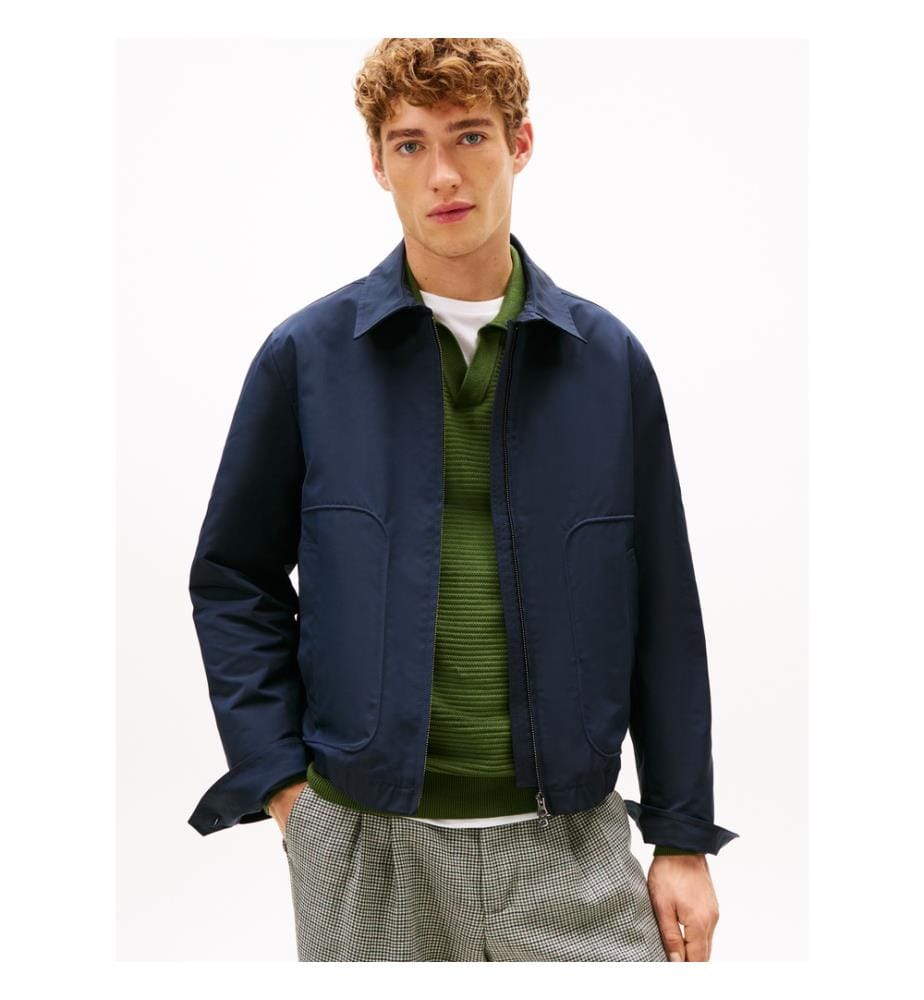 Blouson stretch à doublure tartan et écusson logo - Bleu marine